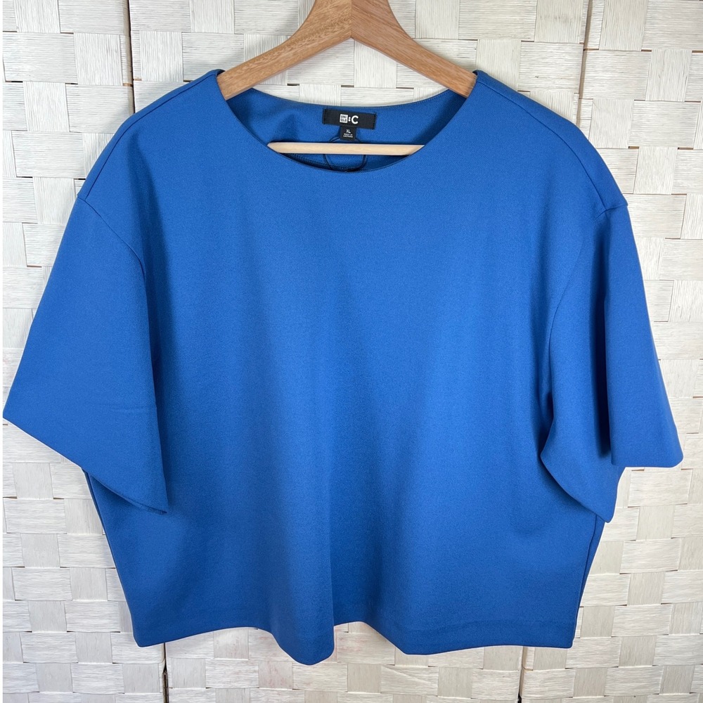 UNIQLO Crepe Jersey T-Shirt 65 Blue Crew Neck Boxy Fit Oversized Short Sleeve XL - Picture 3 of 8